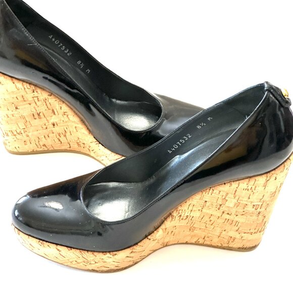 Stuart Weitzman Women's Corkswoon Wedge Pump, Black Patent, Size 8.5 M - Picture 4 of 6